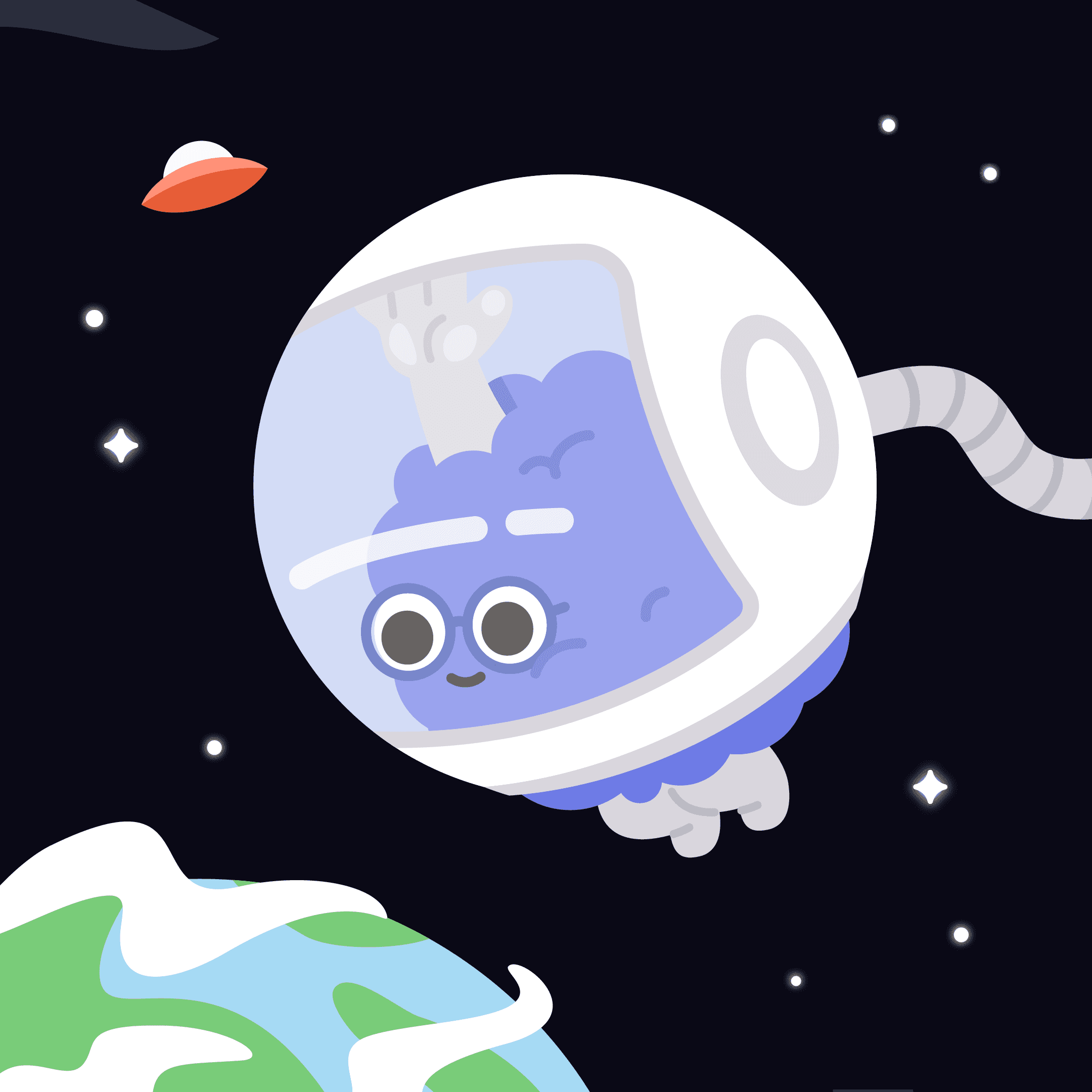 Illustration: Mao in a space helmet floating in space above Earth